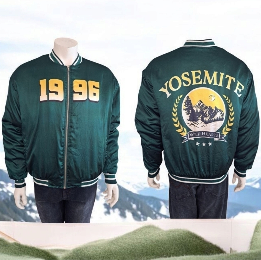 Streetwear Society Emerald satin jacket Yosemite 1996 Bomber coat wild hearts